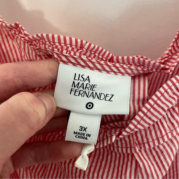 NEW NWT LISA MARIE FERNANDEZ TARGET Plus Size Seersucker Tie Strap Dress Striped - Picture 6 of 16